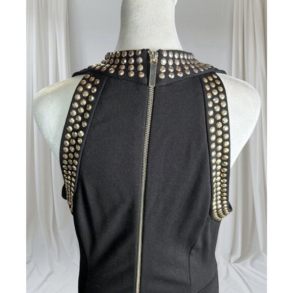 Carmen Marc Valvo Black Studded Midi Dress Sz L Cocktail Party Glam Evening Chic - Picture 6 of 9